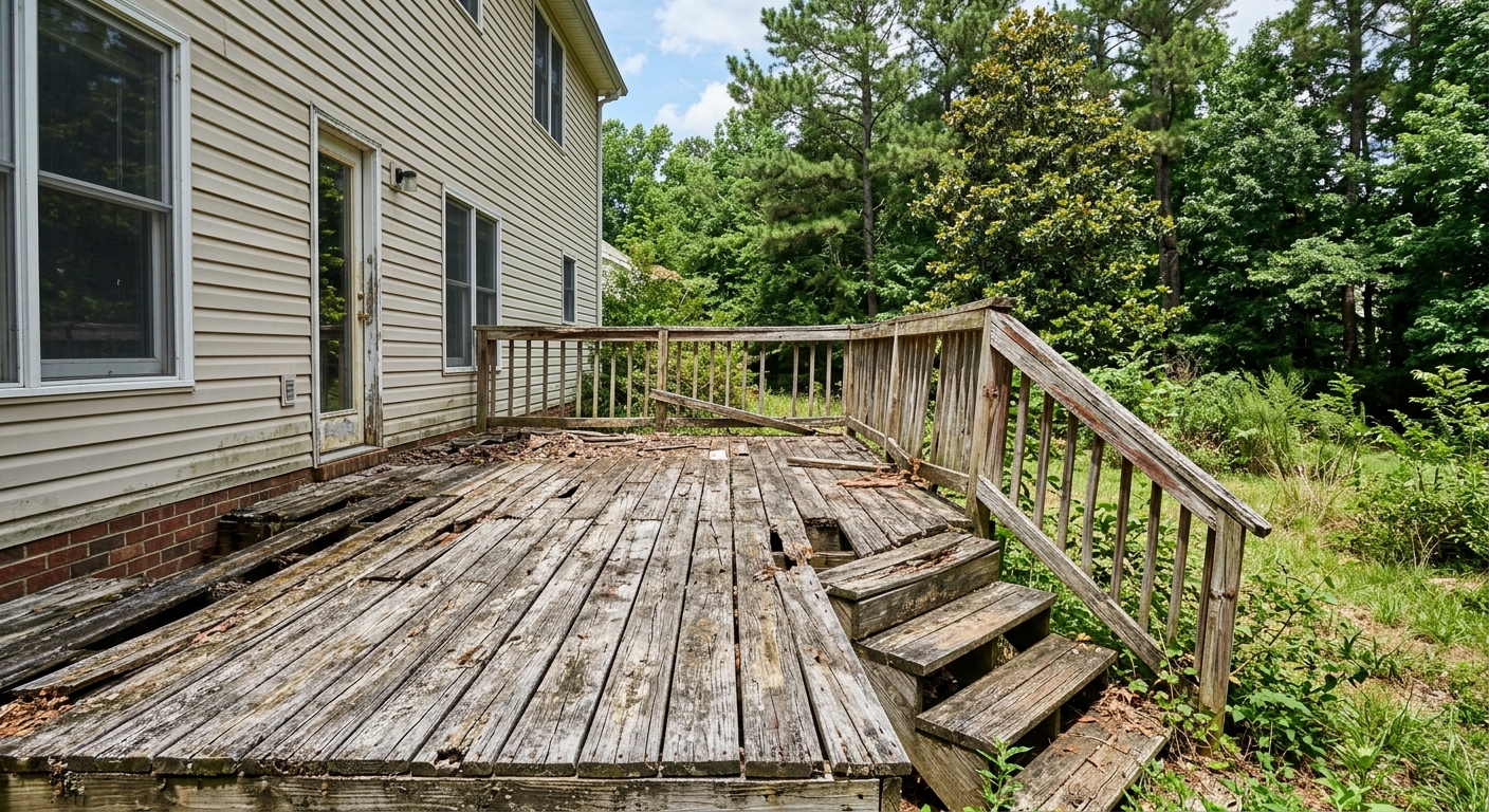 Weathered deck before repair in the Marietta GA area