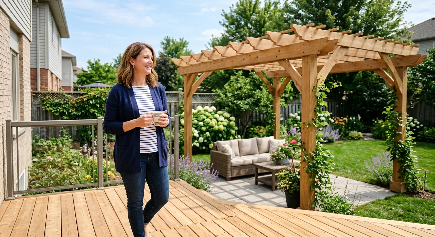Homeowner admiring a restored deck in Marietta GA