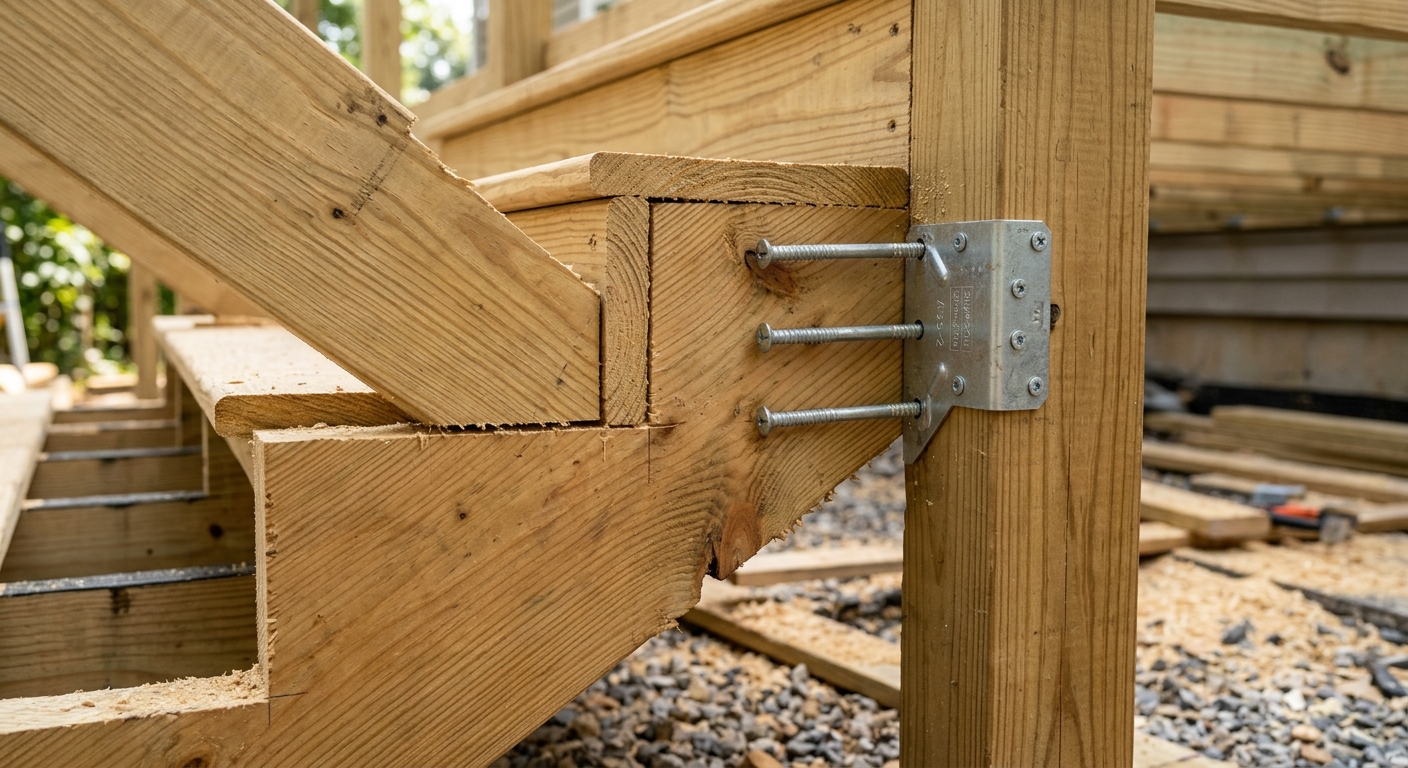 Finished deck stair joinery detail in Marietta Georgia